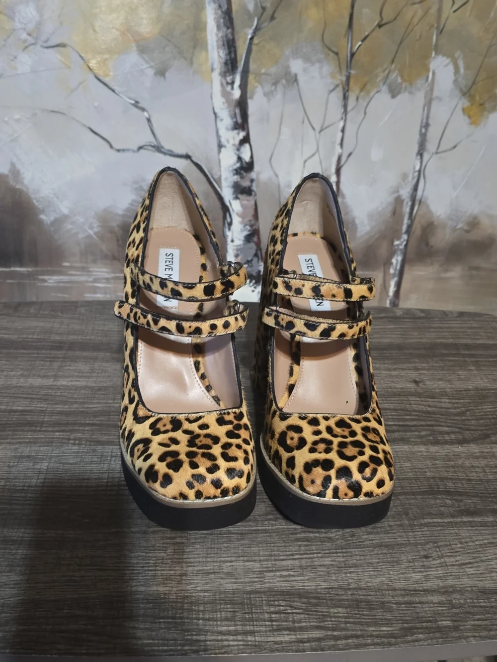 Steve Madden Leopard Print Double-Strap Platform Pumps - Tan & Black